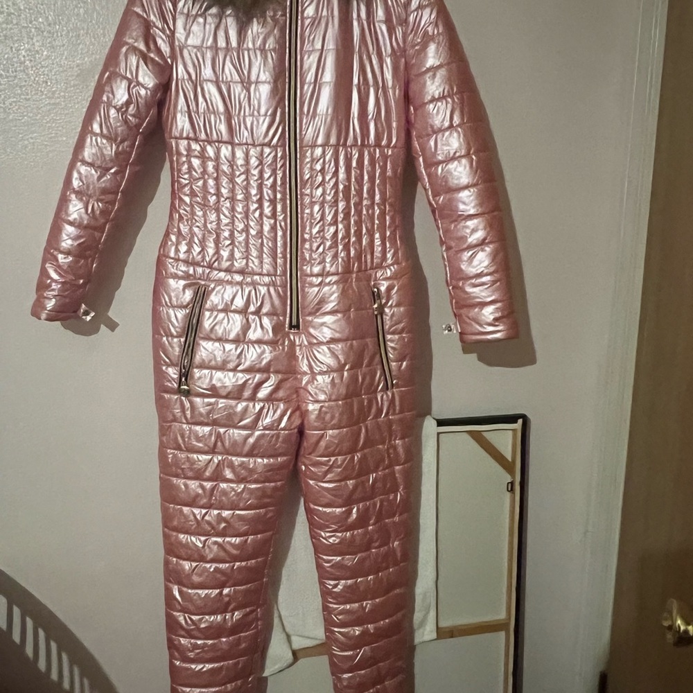 Metallic Pink Quilted Ski One-Piece